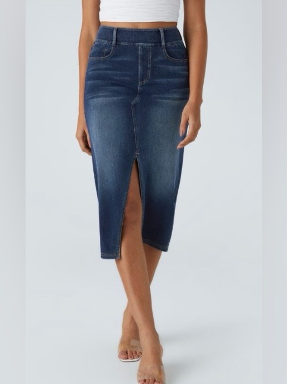 HALARA Denim Pencil Skirt with Front Slit and pockets